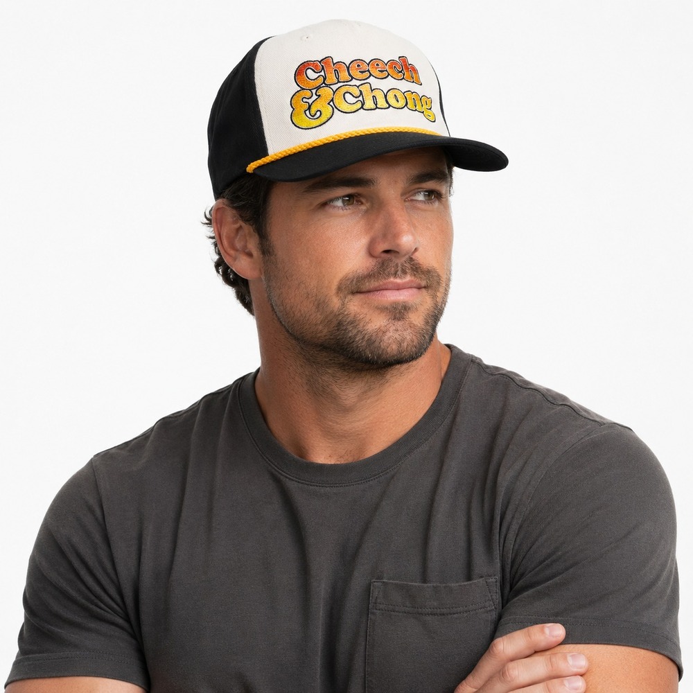 Cheech & Chong Mad Engine Mens OSFA Black White Snapback Trucker Hat RN0101531